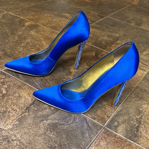 Nine West Royal Blue Satin Heels - Picture 1 of 10
